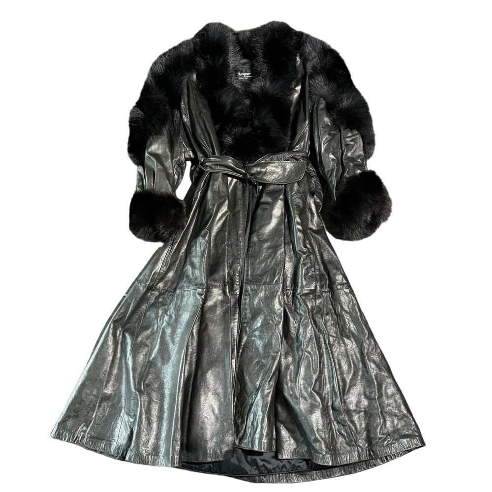 SOMPER BEVERLY HILLS Women's Long Black Leather Mink Fur Coat SIZE M